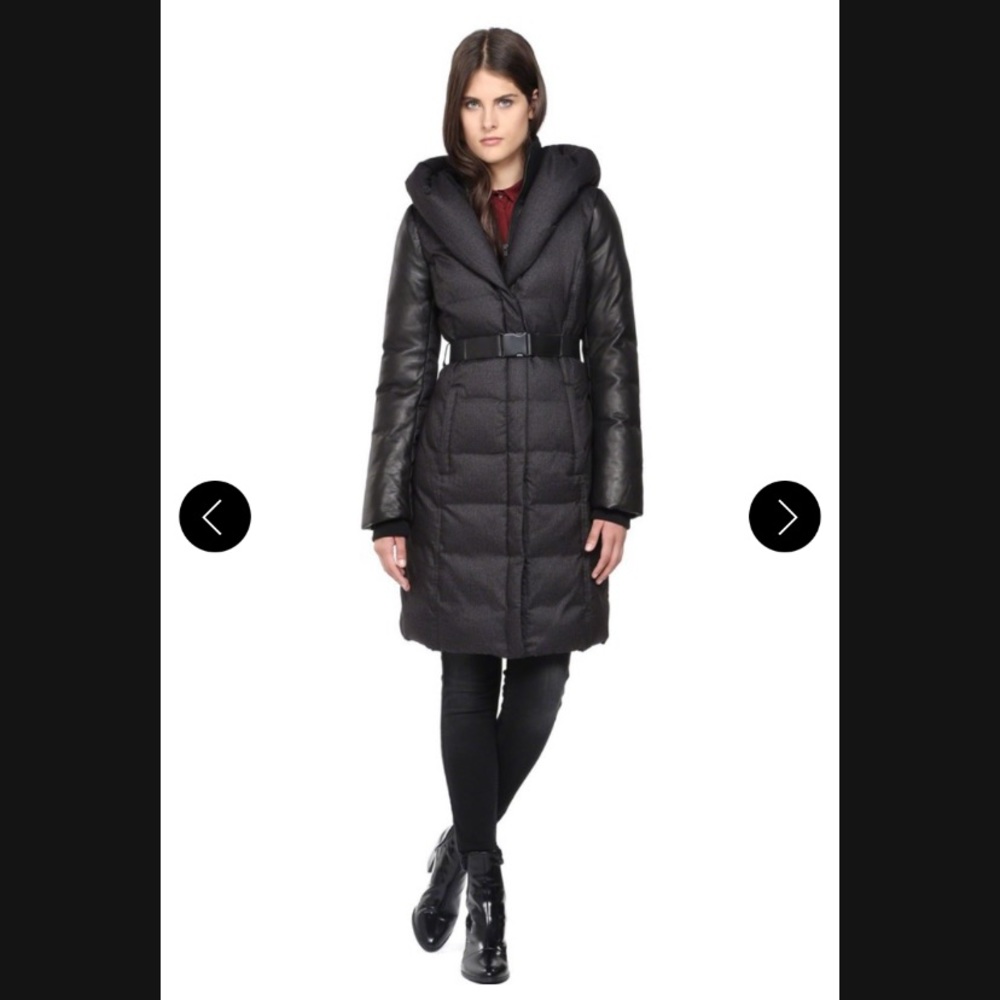 Soia & Kyo Allan Belted Down Coat with Leather Sleeves
